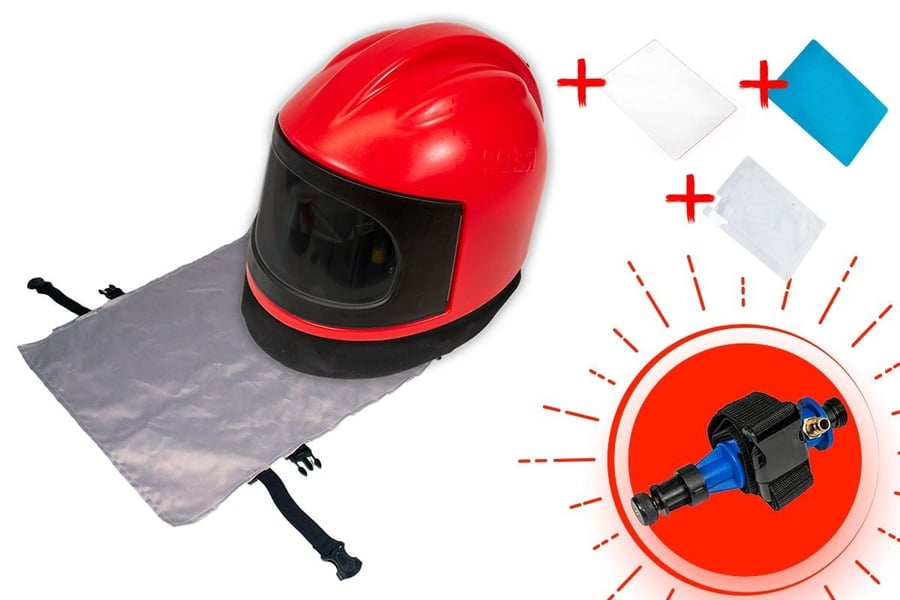 Prémiová tryskací helma RED 2 set s příslušenstvím + dárek