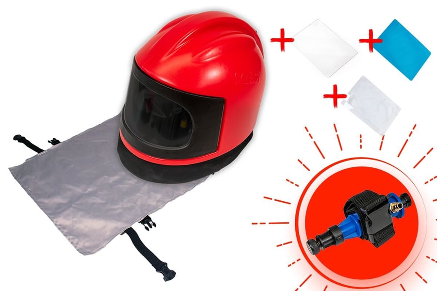 Premium Kaciga za pjeskarenje RED 2 Set s Pribor + Geschenk
