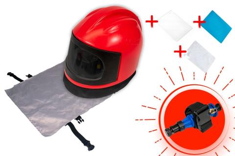 Prémiová tryskací helma RED 2 set s příslušenstvím + dárek