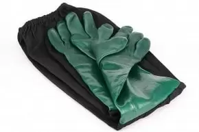 Rubber gloves with wide cuffs, padded