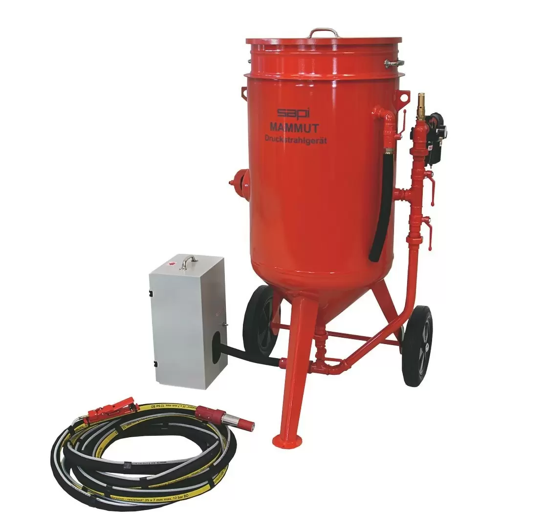 Sabbiatrice a pressione "Mammut 200 L" con chiusura di sicurezza e controllo della pressione