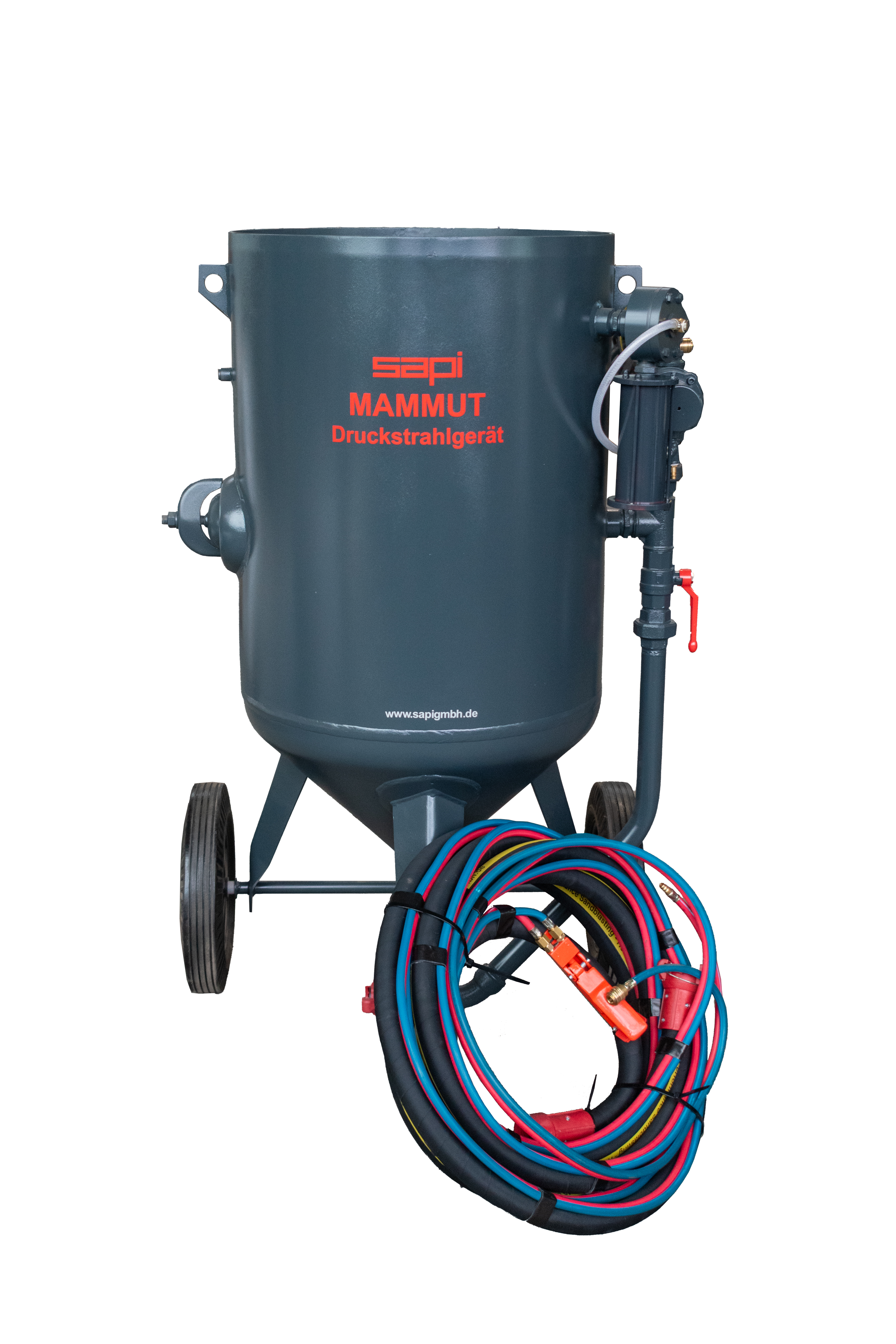 Mammut" 200 l se vstupním a výstupním ventilem + 10M tryskací hadice + karbidová Venturiho tryska