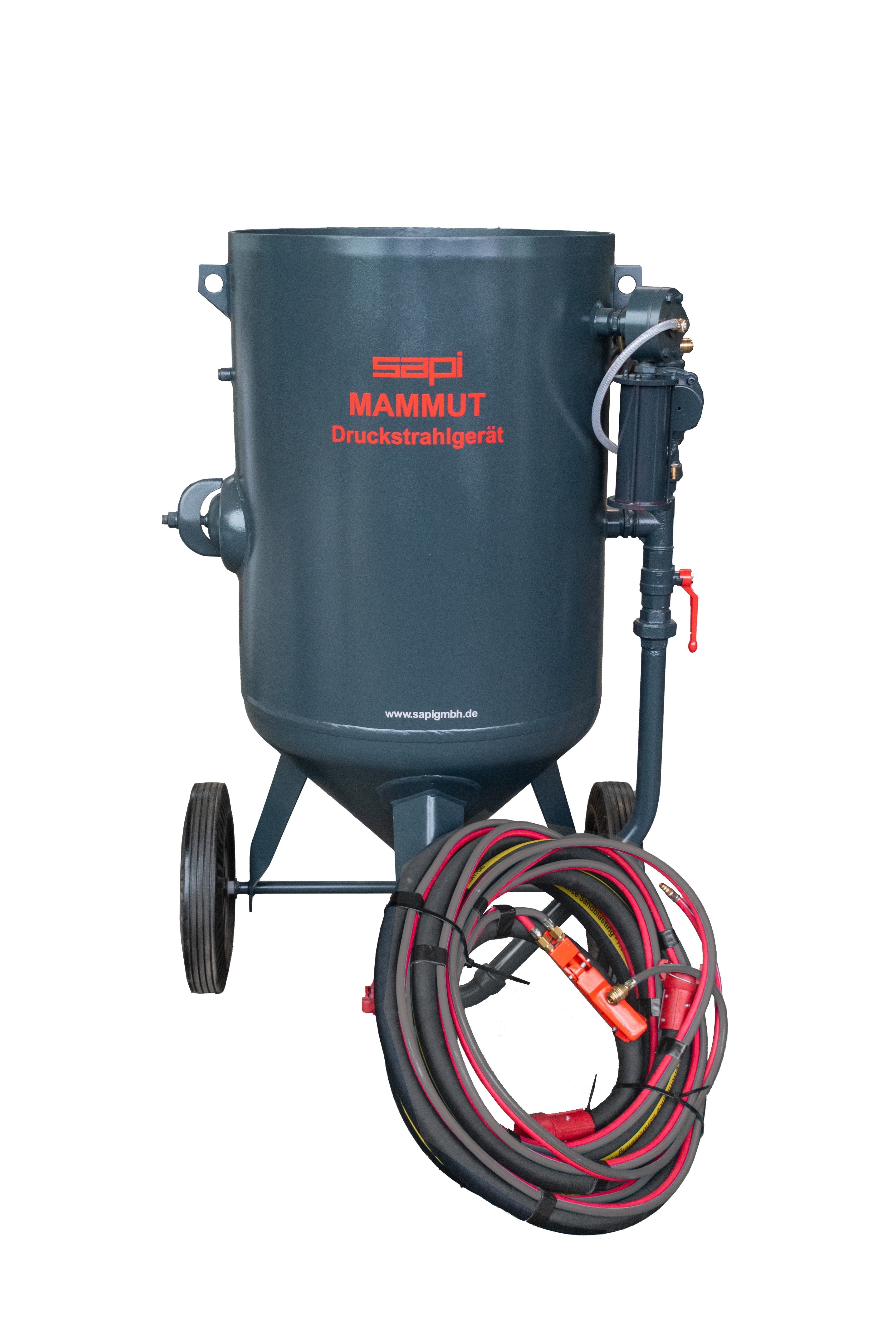 Mammut" 200 l with inlet - outlet valve + 10M blast hose + carbide venturi blast nozzle