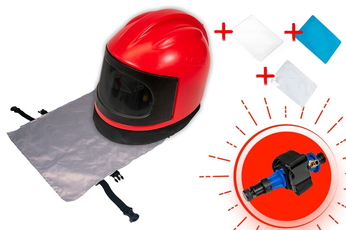 Pr&eacute;miov&aacute; tryskac&iacute; helma RED 2 set s př&iacute;slu&scaron;enstv&iacute;m + d&aacute;rek