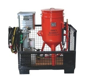 Pressure blasting machine "Mammut 100 L" complete set mounted in a mesh box